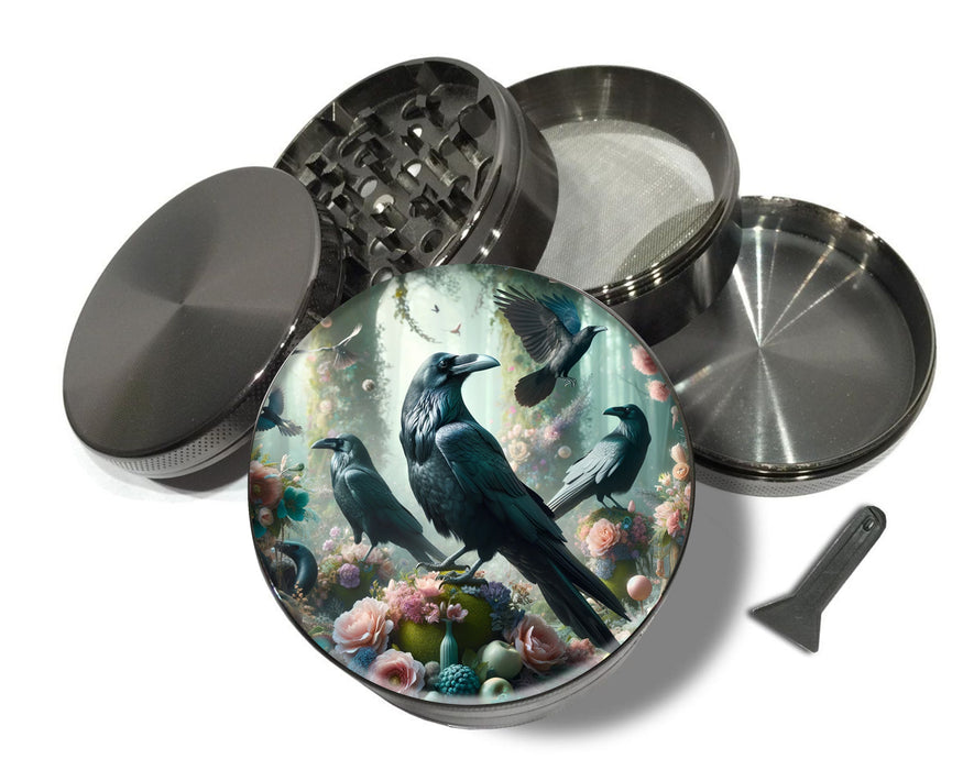 Psychedelic Ravens Goblincore Spice Grinder Grey Grinder