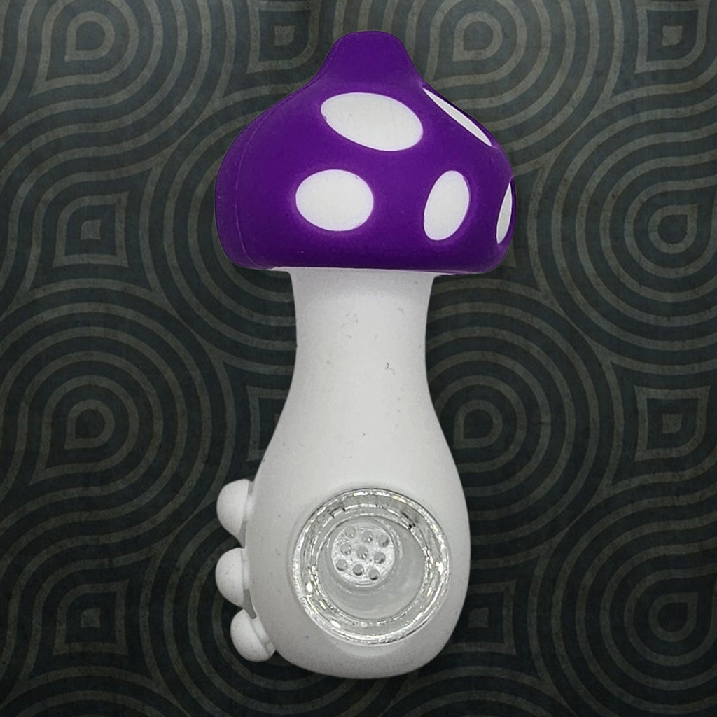 Colorful Mushroom Silicone Novelty Tube - 4.5" Collectible with Glass Insert and Ergonomic Grip