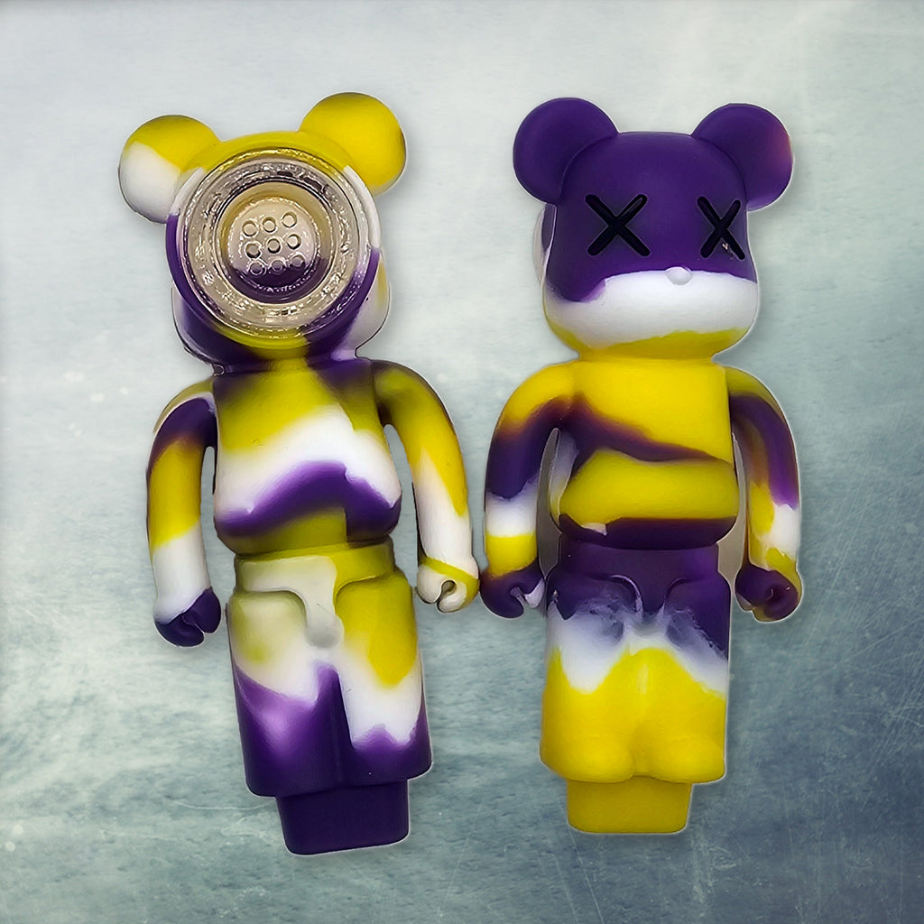 Urban Graffiti Bear Silicone Novelty Tube - X-Eyes Design, 4.5" Collectible with Glass Insert