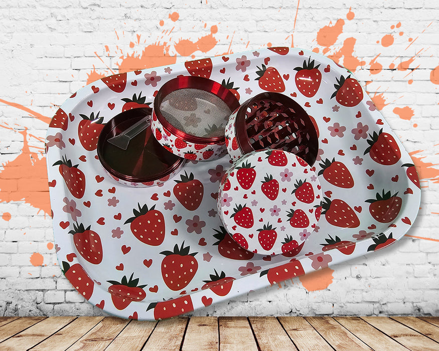 Strawberry Rolling Tray and Grinder Matching Set, Girly Grinder With Catcher, Best Gifts For Her, Strawberry Fields, Gift Box