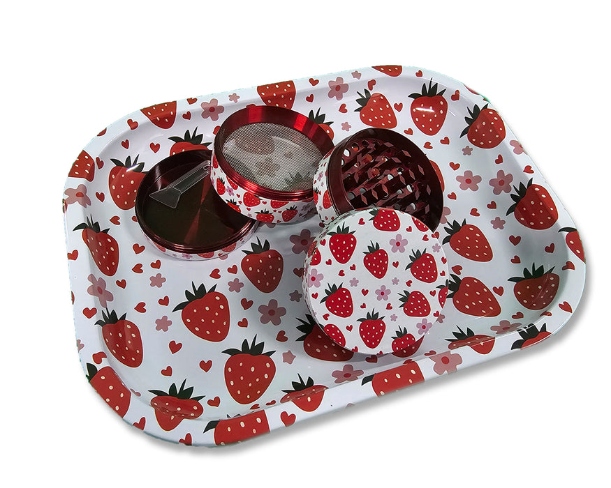 Strawberry Rolling Tray and Grinder Matching Set, Girly Grinder With Catcher, Best Gifts For Her, Strawberry Fields, Gift Box