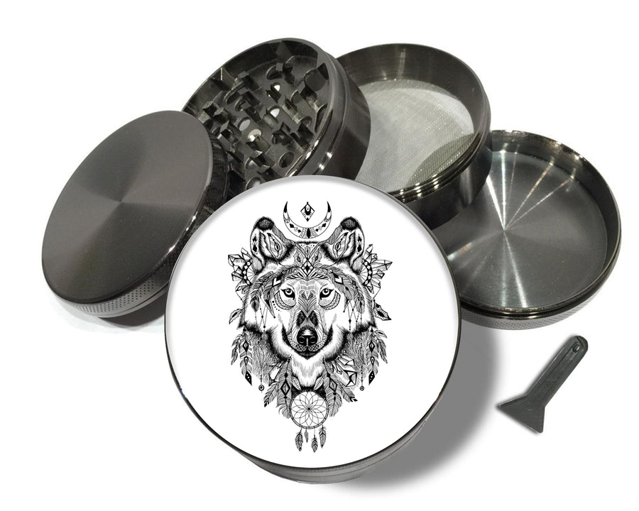 Native American Wolf Spice Grinder Grey Grinder