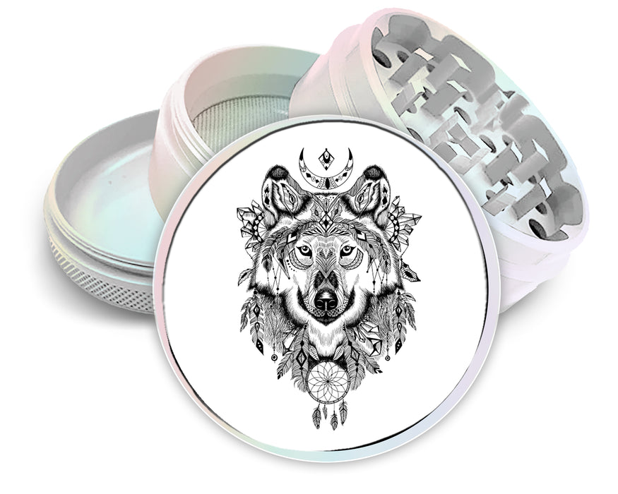 Native American Wolf Spice Grinder White Grinder