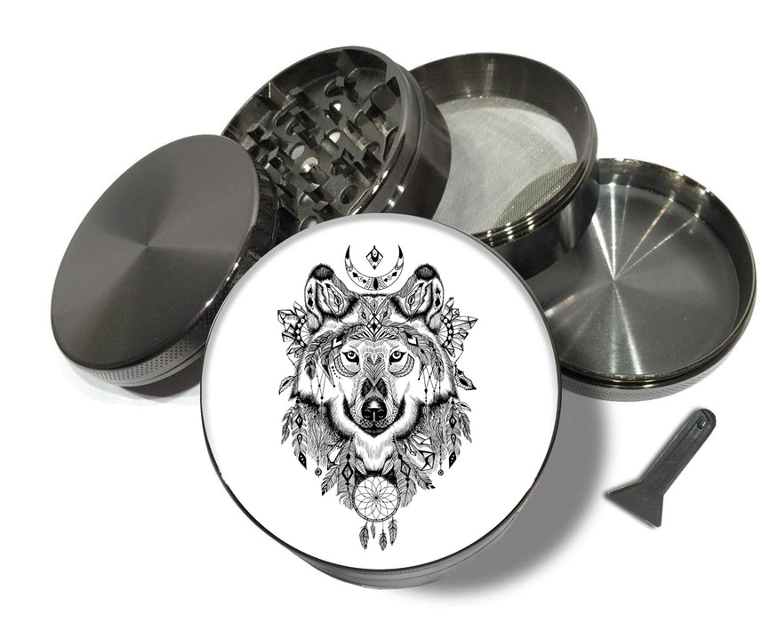 Native American Wolf Spice Grinder Grey Grinder