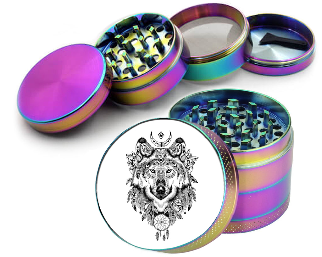 Native American Wolf Spice Grinder Rainbow Grinder