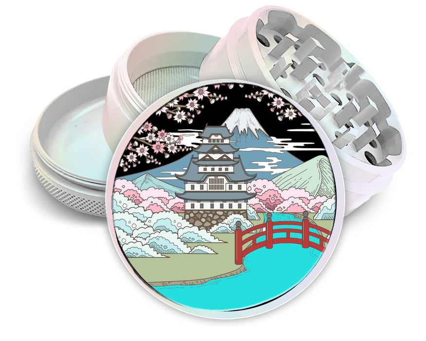 Japanese Style Traditional Landscape Sakura Spice Grinder White Grinder