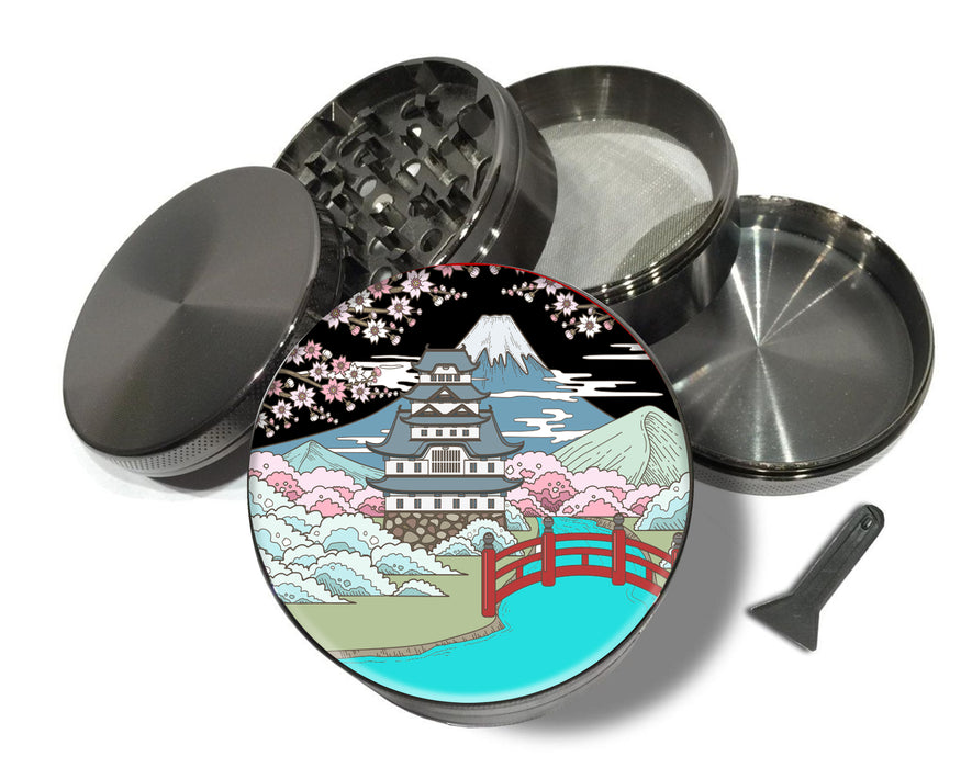 Japanese Style Traditional Landscape Sakura Spice Grinder Grey Grinder