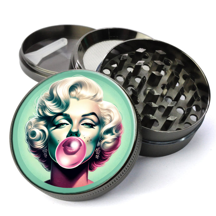 Marilyn Monroe Blowing a Bubble Herb Grinder, Iconic, Bubble Gum, Elegant Tobacco Grinder, Extra Large 5 Piece Spice Tobacco Herb Grinder