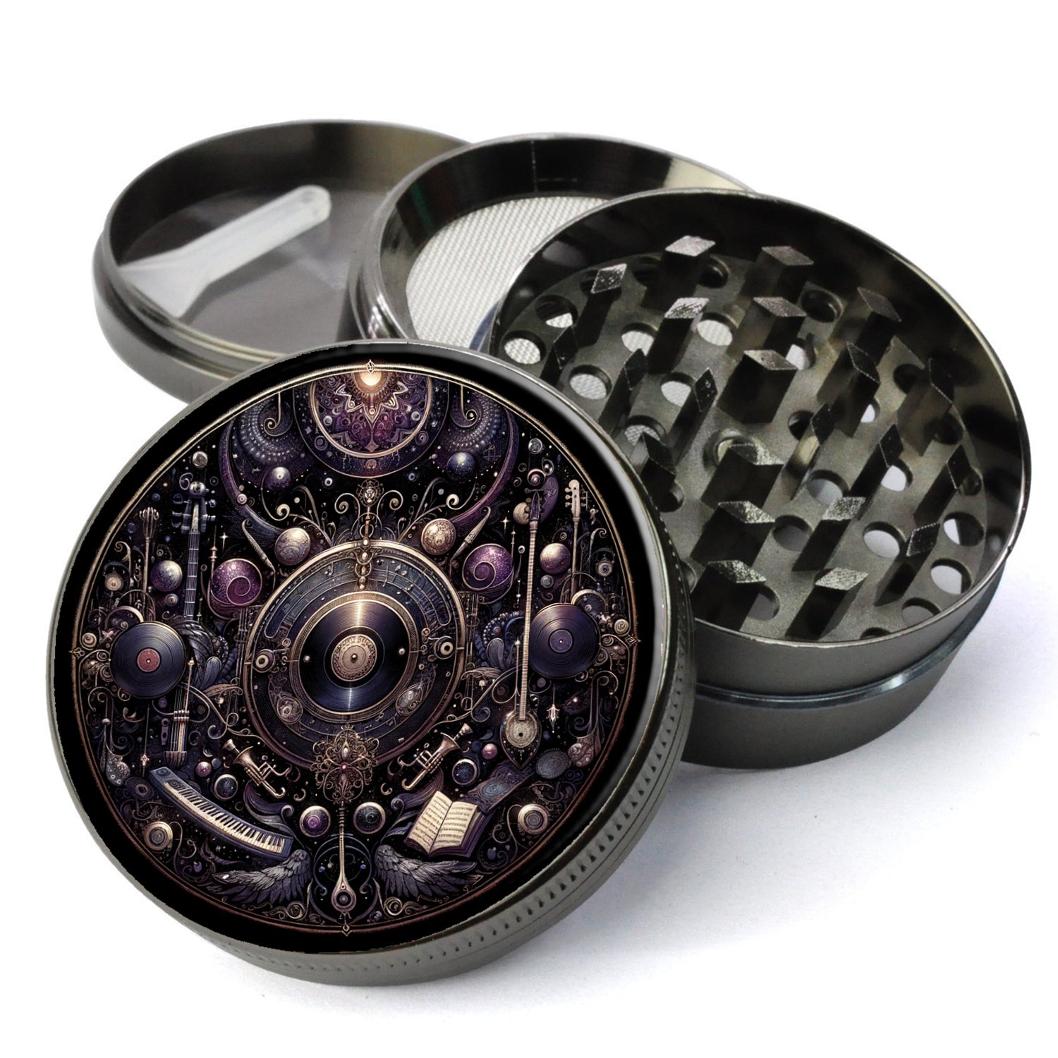 Whimsigoth Musical Grinder, Steampunk Grinder, Vinyl Records Grinder, Extra Large 5 Piece Grinder, Herb Grinder With...