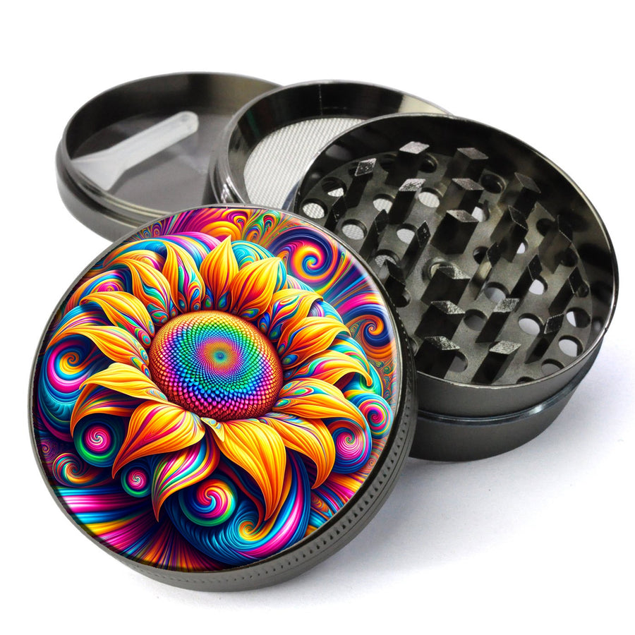 Psychedelic Sunflower, Trippy Sun Flower image, Girly Grinder, Large 5 Piece Herb Grinder, Gift Herb Grinder