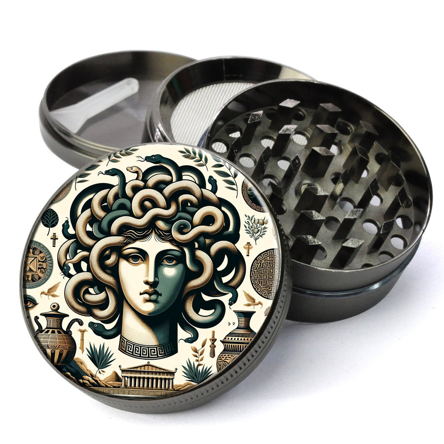 Medusa, inspired by traditional Greek iconography and symbols, iconic snake hair, Extra Large 5 Piece Spice Herb Grinder