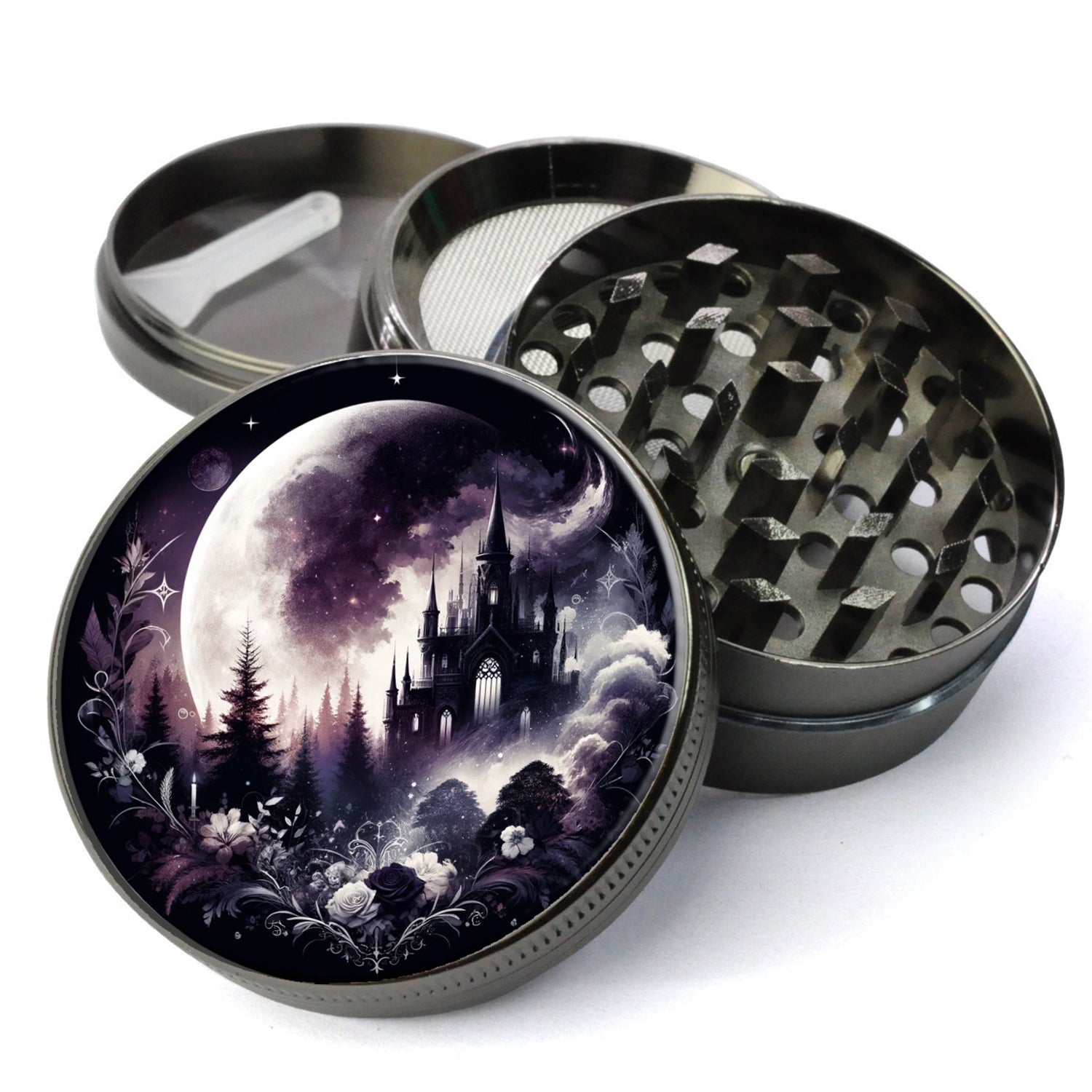 Gothic Aesthetic Grinder, Whimsigoth Grinder, Wiccan Grinder, Witchy Grinder, Extra Large 5 Pieces Grinder With Catcher,...