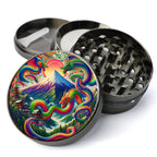 Ancient Japanese Mountain Herb Grinder, Bright, vivid colors, and encircled by a richly colored dragon, Extra Large 5...