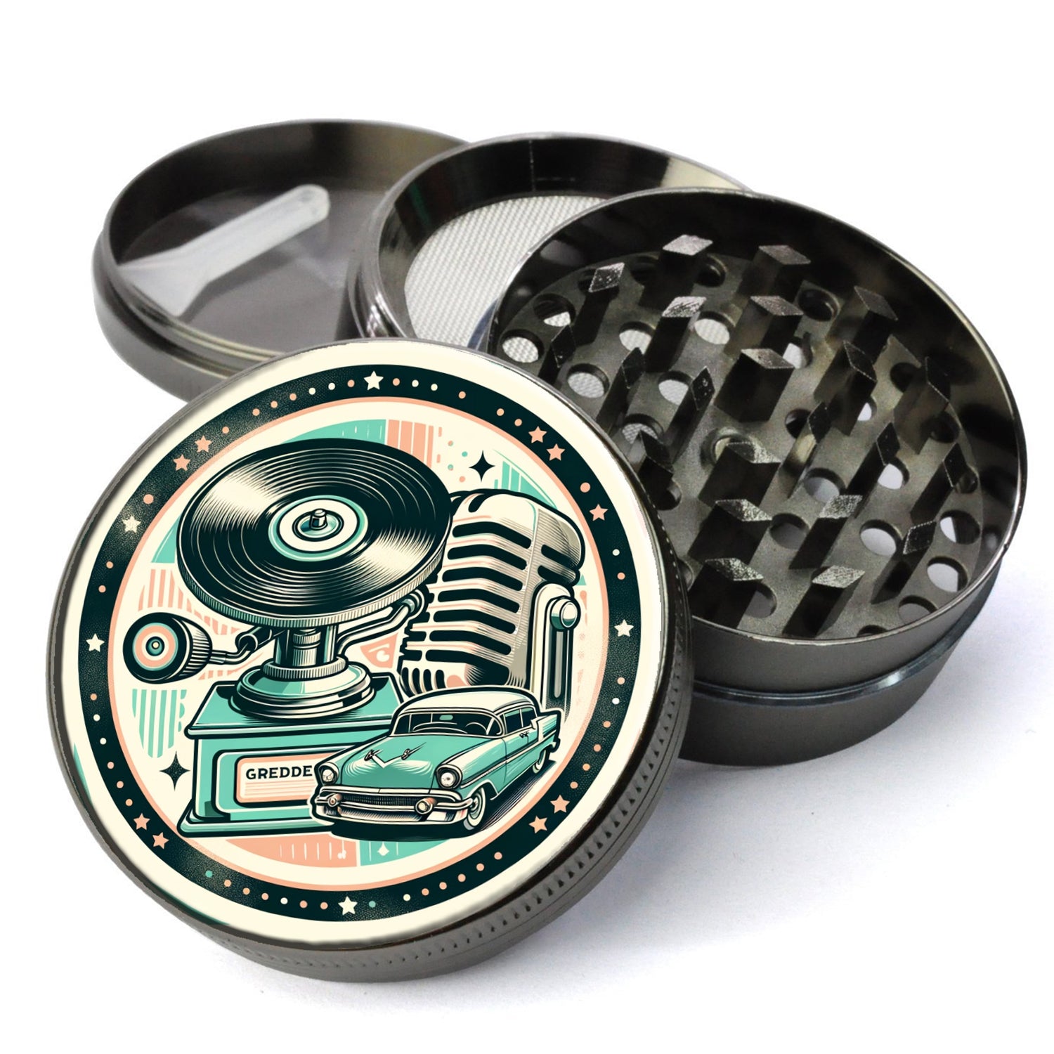 Vintage Old Fashion Record Player, Classic Car, Old-Fashioned Microphone, Extra Large 5 Piece Herb Grinder