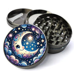 Fun and Whimsical Crescent Moon, Playful and Imaginative Moon, Dreamy Nighttime Sky, Extra Large 5 Piece Spice Herb Grinder