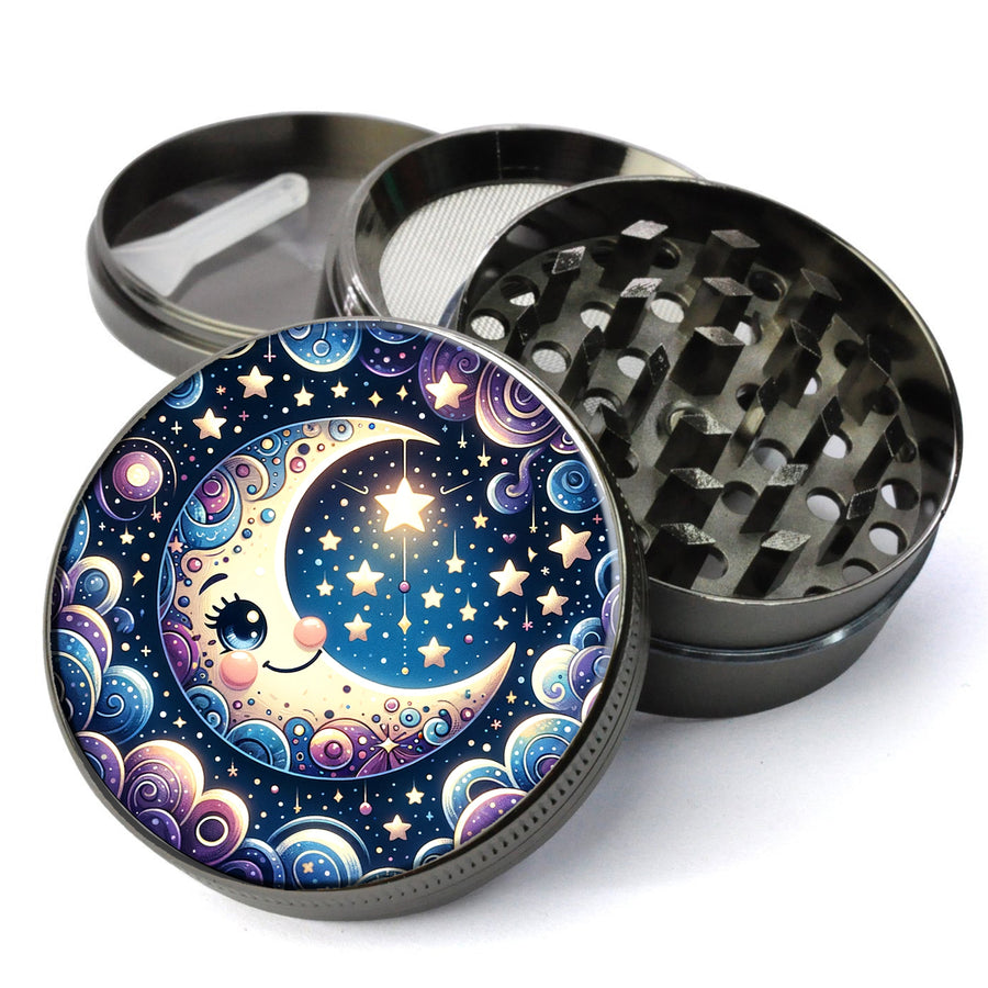 Fun and Whimsical Crescent Moon, Playful and Imaginative Moon, Dreamy Nighttime Sky, Extra Large 5 Piece Spice Herb Grinder