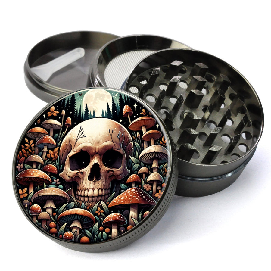 Gothic Skull in a Field of Mushrooms, Enchanting Whimsigoth Gothic, Extra Large 5 Piece Spice Herb Grinder
