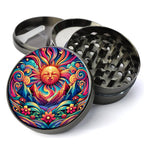Trippy rising sun mountain flower design, Psychedelic Flowers, Extra Large 5 Piece Spice Herb Grinder