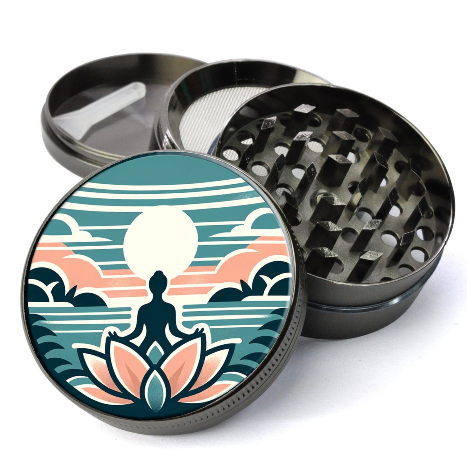 Zen Grinder, Lotus Grinder, Meditation Grinder, Gift For Her, Herb Grinder With Catcher, Girly Grinder, Extra Large 5...