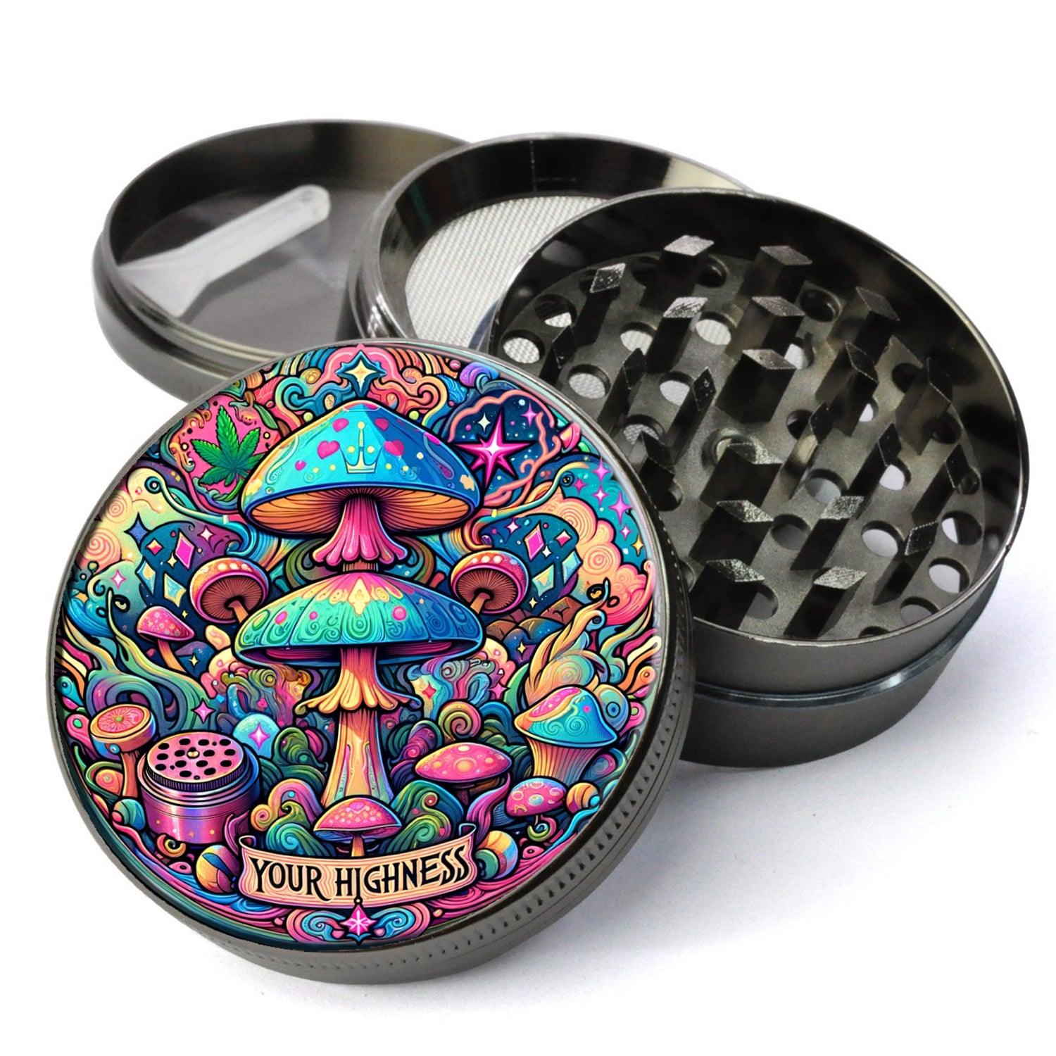 Your Highness Psychedelic Herb Grinder Trippy Grinder Mushroom Herb Grinder Cute Girly Grinder with Catcher Trippy Grinder for Men