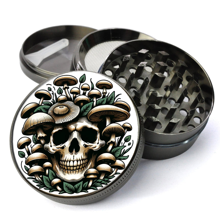 Skull with Mushroom, Earthy Color Pallette, Extra Large 5 Piece Spice Herb Grinder