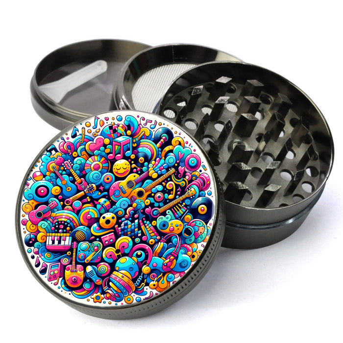 Music Lovers Bright Fun Playful, Cheerful Instruments, Music Enthusiasts, Extra Large 5 Piece Herb Grinder