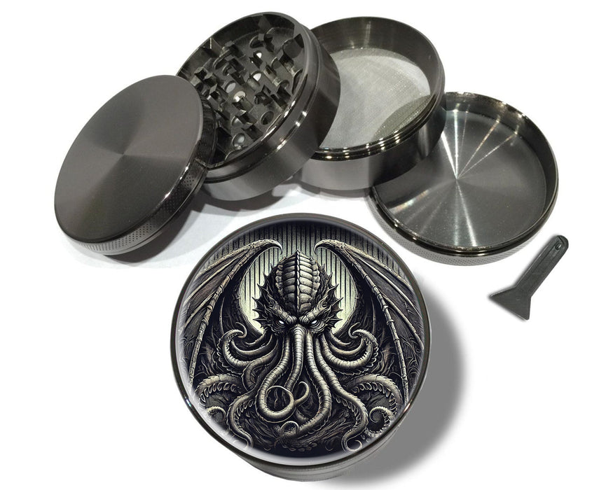Herb Grinder, Cthulhu, capturing a dark and ominous atmosphere, Extra Large 5 Piece Spice Tobacco Herb Grinder