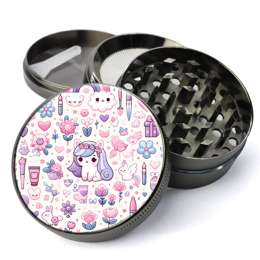 Pastel Girly Grinder, Cute Grinder, Flowers Anime Grinder, Extra Large 5 Piece Grinder, Herb Grinder With Catcher, Unique...