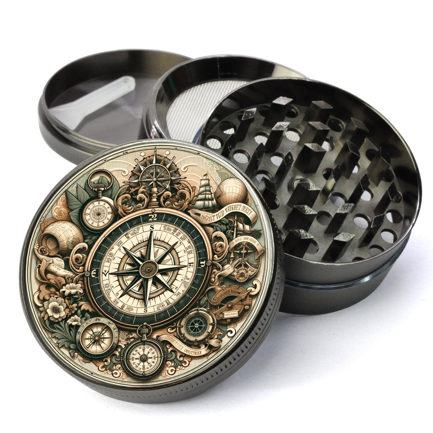 Vintage Compass Grinder, Retro Grinder, Compass, Extra Large 5 Piece Grinder, Herb Grinder With Catcher, Gift For Him,...