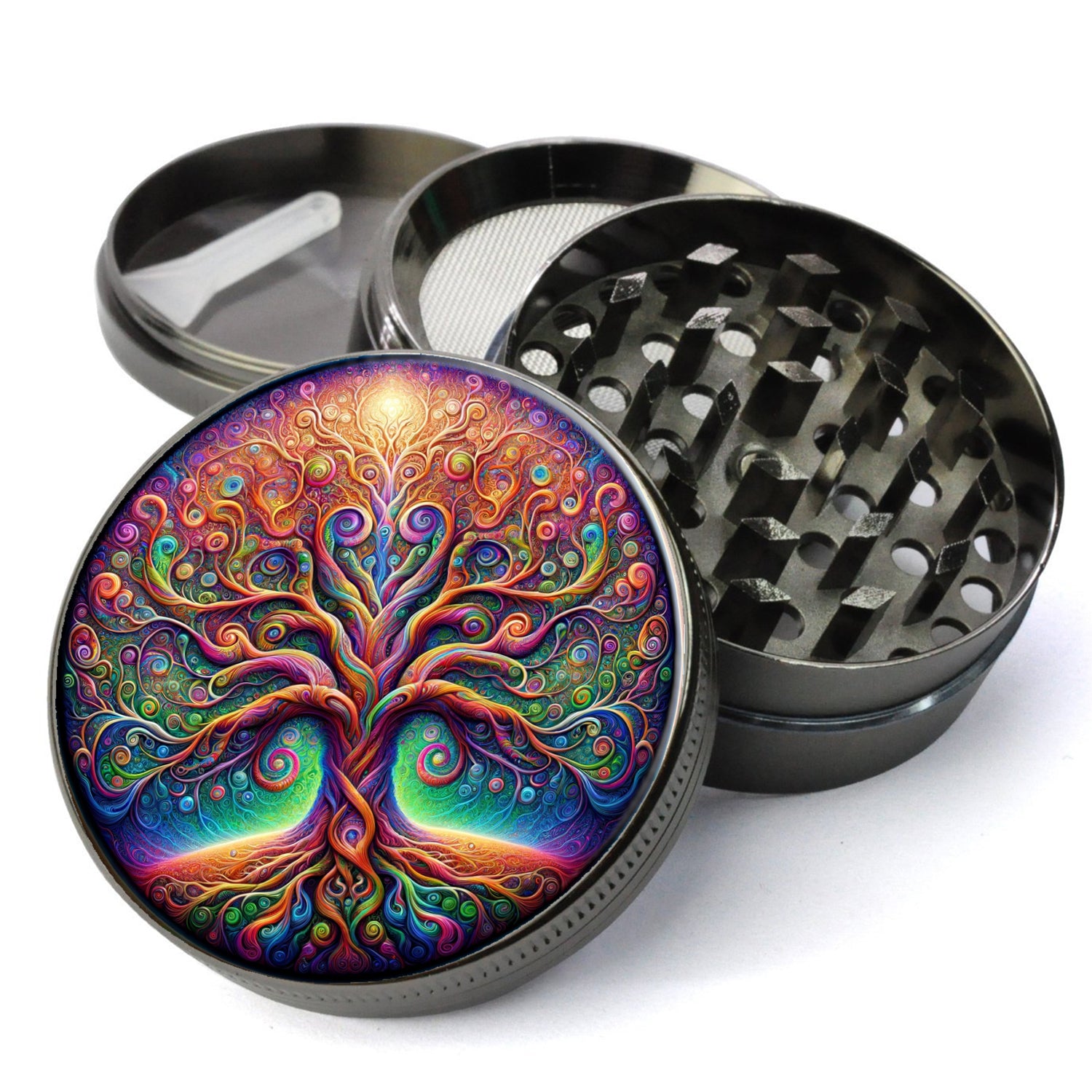 Psychedelic Tree Of Life Grinder, Trippy Swirling Design, Sci Fi Grinder, Dreamlike Tree Grinder,Extra Large 5 Pcs Herb Grinder With Catcher