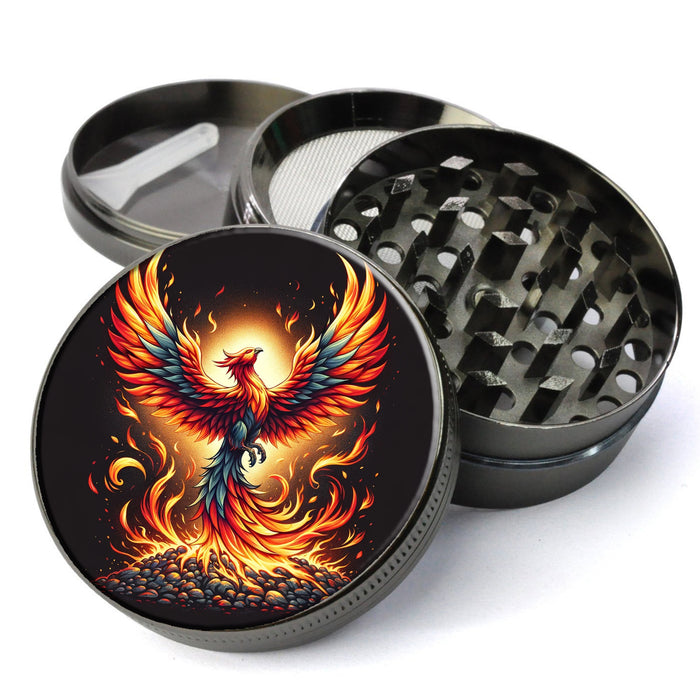 Phoenix Rising From The Ashes Herb Grinder, Majestic Firebird, Extra Large 5 Piece Spice Herb Grinder