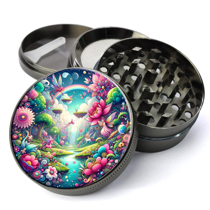 Whimsical Fantasy Theme, Magical Forest, Mythical Creatures and Vibrant Colors, Extra Large 5 Piece Spice Tobacco Herb Grinder