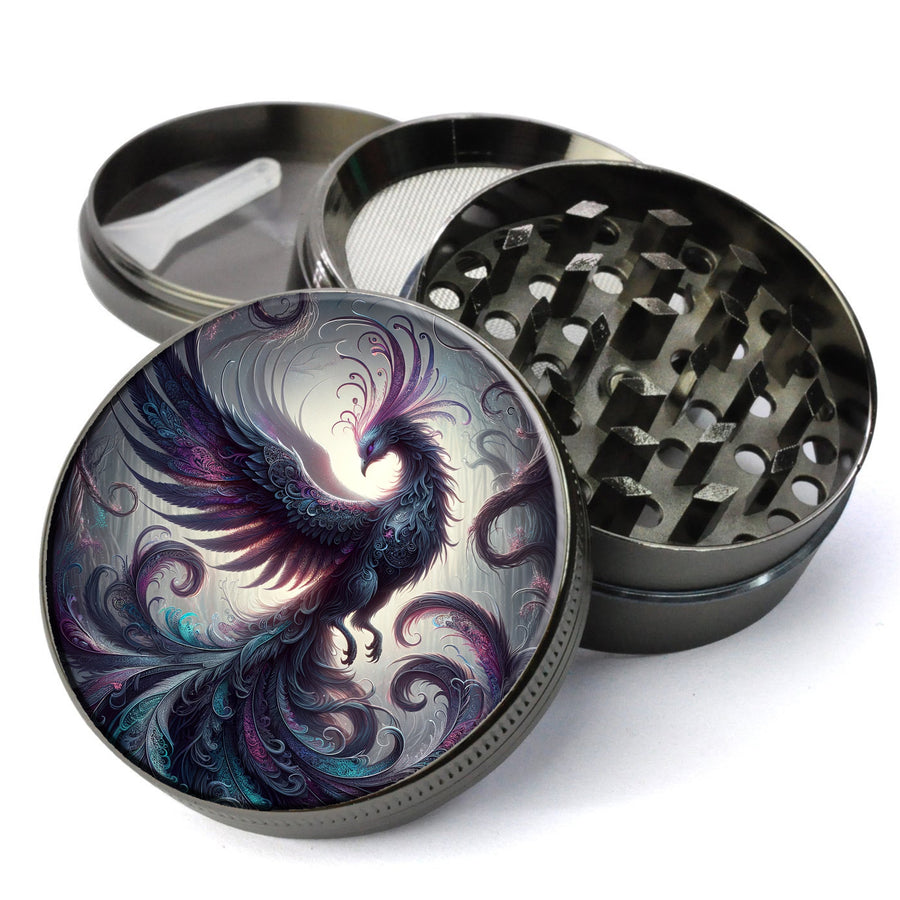 Herb And Spice Grinder of a Phoenix, Whimsigoth Image, Firebird in Ashes, Extra Large 5 Piece Spice Herb Grinder