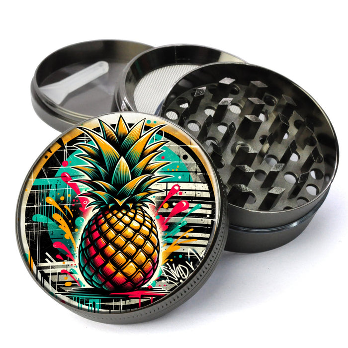 Pineapple Graffiti Style, Bold Street Art, Urban Inspired Graphic Art, Dripping Pineapple Extra Large 5 Piece Spice Tobacco Herb Grinder