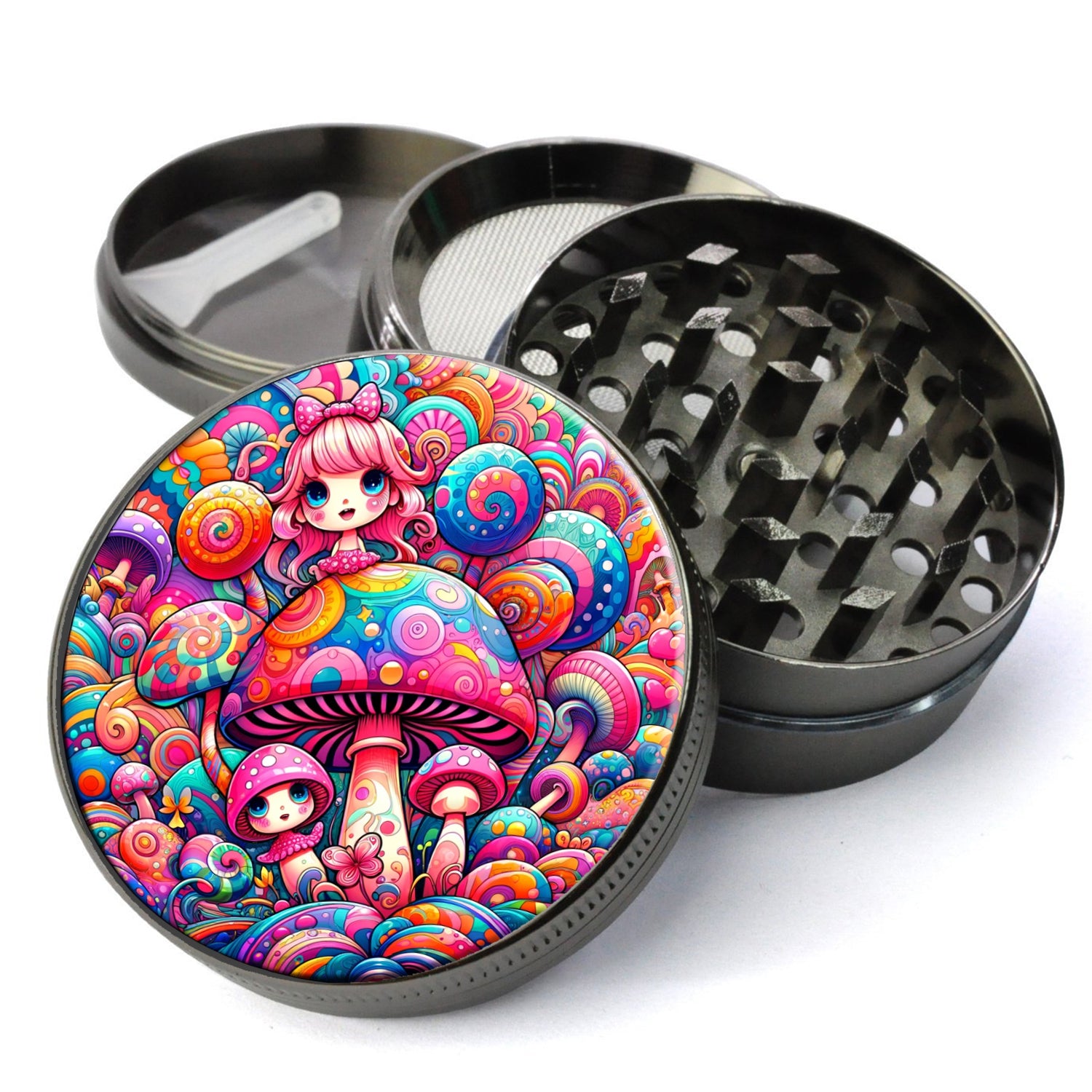 Psychedelic Herb Grinder Trippy Grinder Mushroom Herb Grinder Cute Girly Grinder with Catcher Extra Large 5 Piece Spice...