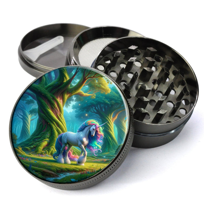 Magical Unicorn in a Vibrant Fantasy Forest, Mystical Unicorn, Extra Large 5 Piece Spice Tobacco Herb Grinder