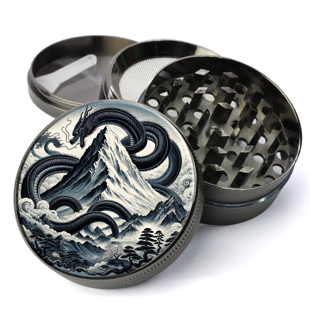 Ancient Japanese Mountain With Dragon chasing its own tail, esoteric and mystical feel, Extra Large 5 Piece Spice Herb...