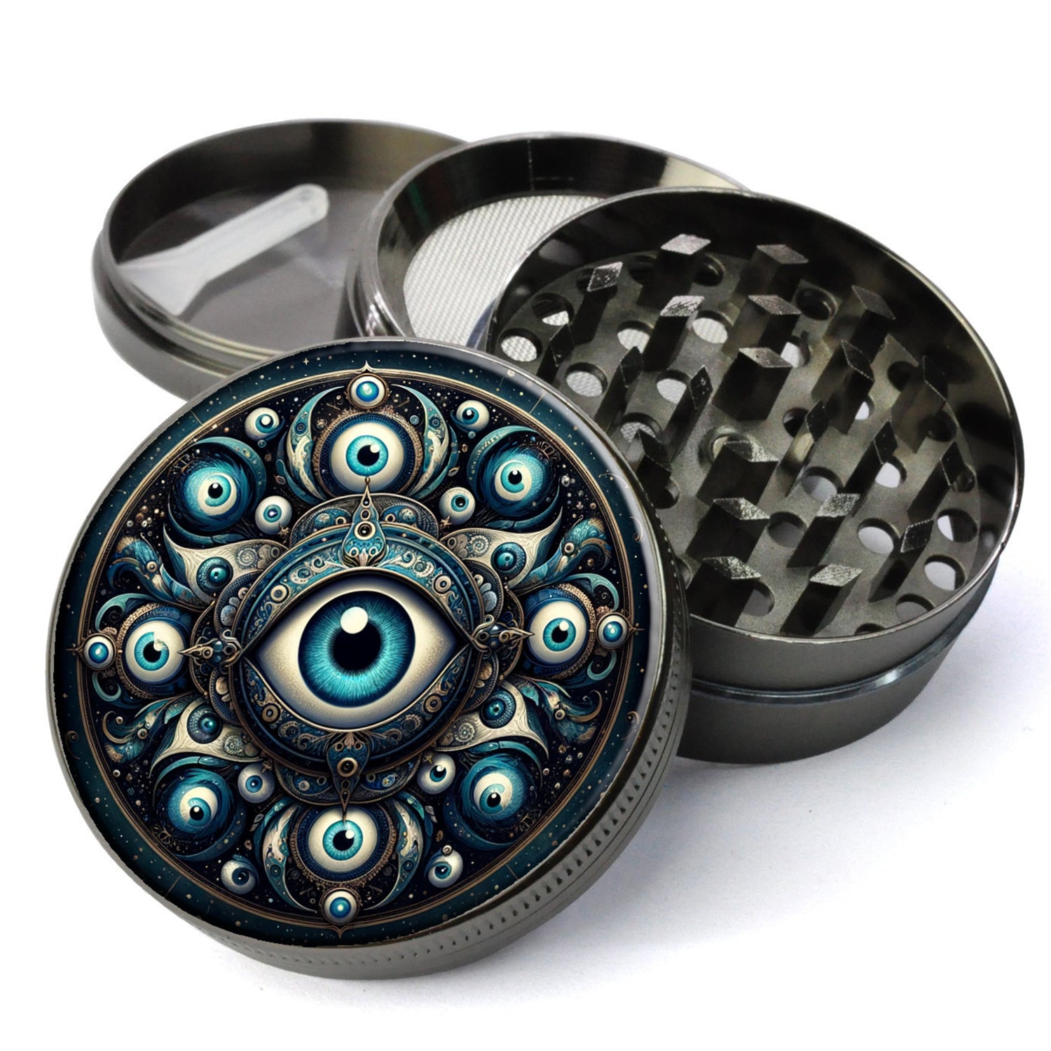 Gothic Nazar Evil Eye, Mystical and Dark Aesthetic, Protection and Positive Vibes, Extra Large 5 Piece Spice Herb Grinder