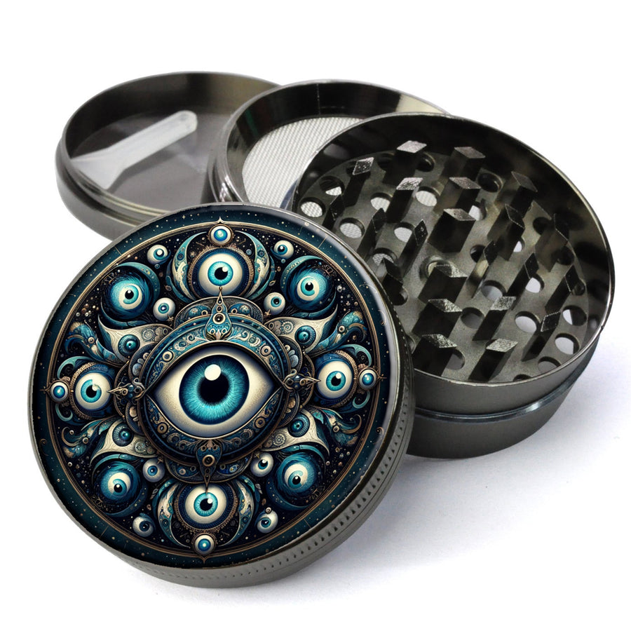 Gothic Nazar Evil Eye, Mystical and Dark Aesthetic, Protection and Positive Vibes, Extra Large 5 Piece Spice Herb Grinder