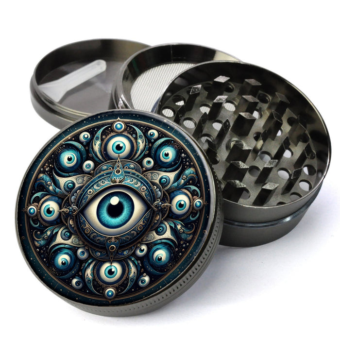 Gothic Nazar Evil Eye, Mystical and Dark Aesthetic, Protection and Positive Vibes, Extra Large 5 Piece Spice Tobacco Herb Grinder