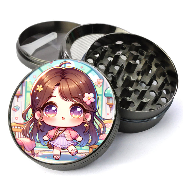 Chibi Character Grinder, Cute and Colorful, Extra Large 5 Piece Grinder, Herb Grinder With Catcher