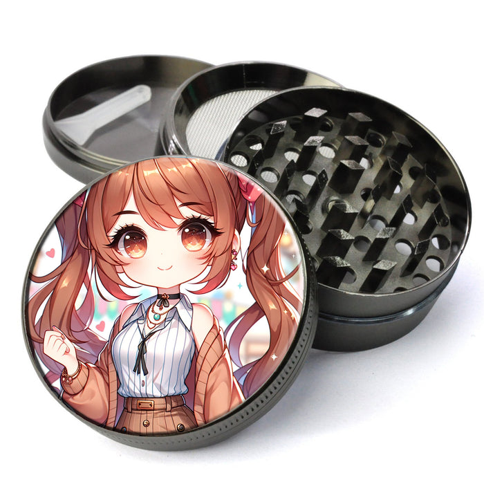 Female Chibi Character Grinder, Fashionable Outfit, Playful and Confident, Extra Large 5 Piece Grinder, Herb Grinder With Catcher