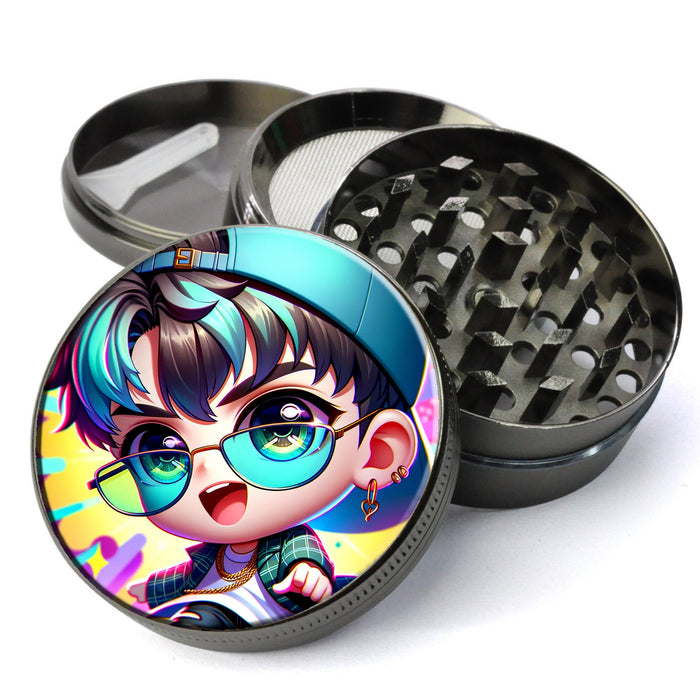Fun Chibi Character Grinder, Cute and Colorful, Extra Large 5 Piece Grinder, Herb Grinder With Catcher