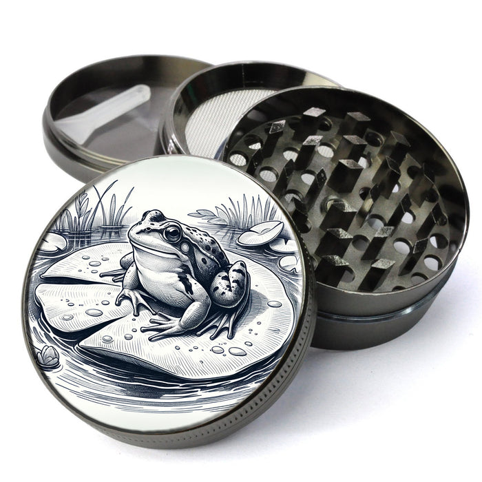 Frog On Lilly Pad, Hand Drawing, Serene Pond, La Rana, Extra Large 5 Piece Grinder, Herb Grinder With Catcher