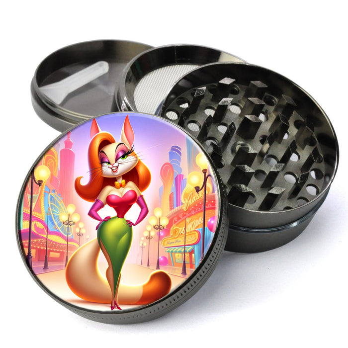 Jessica Rabbit as a Cat Grinder, Bombshell Feline, Animated Cat Character grinder, Extra Large 5 Piece Grinder, Herb Grinder With Catcher
