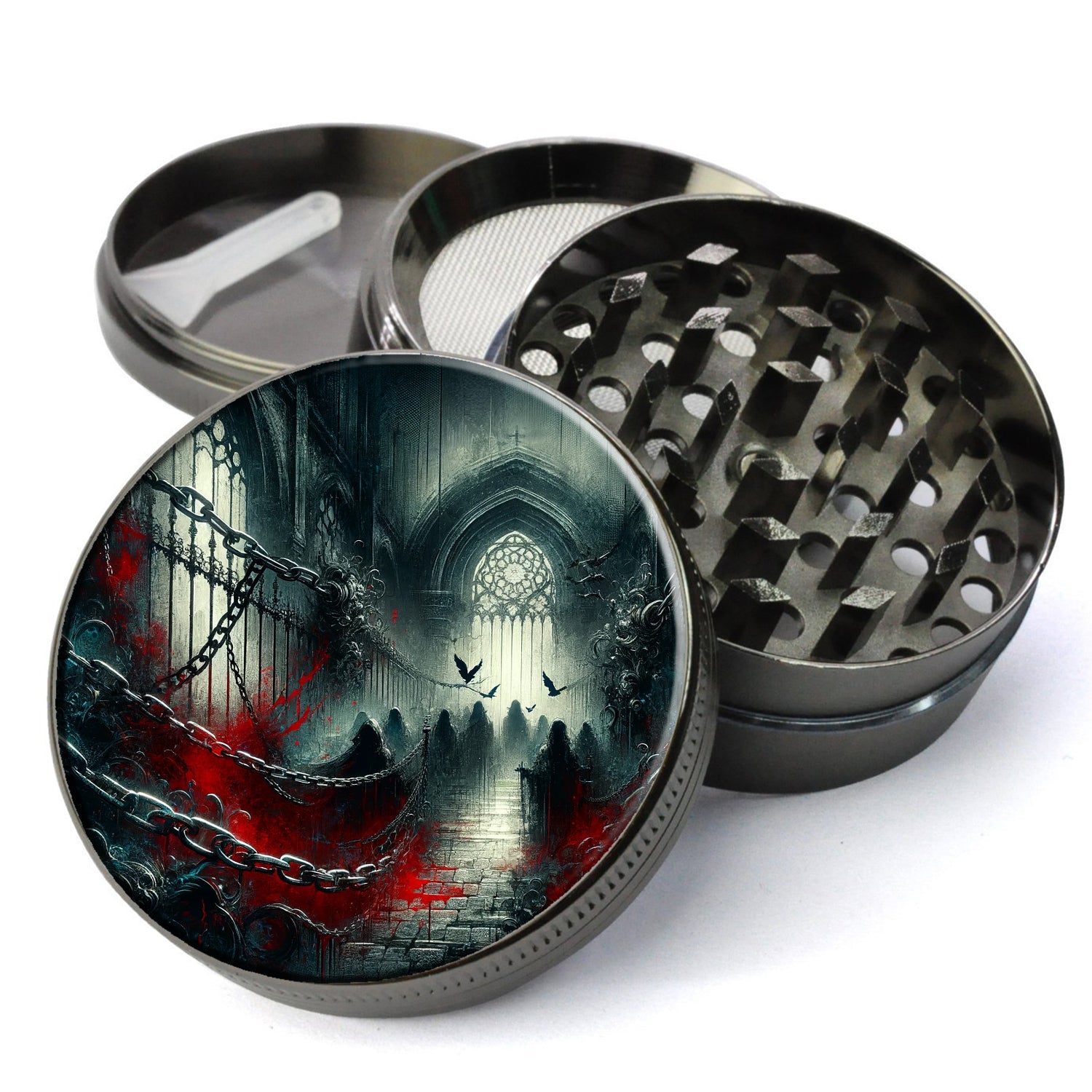 Gothic Scene with Chains And Blood Splatter Herb Grinder, Intense Goth Grinder, Extra Large 5 Piece Grinder, Herb Grinder...