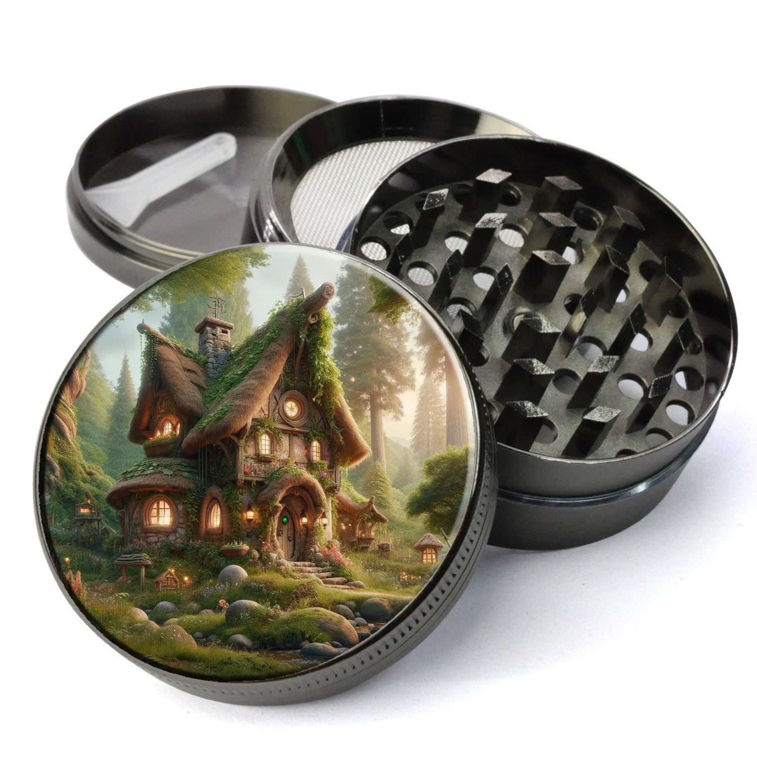 Fantasy Woodland Cottage Herb Grinder, Lush Forest Scenery, Fantasy Cottage Grinder, Extra Large 5 Piece Grinder, Herb...