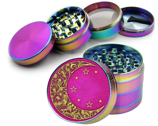Girly Pink Crescent Moon and Stars Spice Grinder Rainbow Grinder