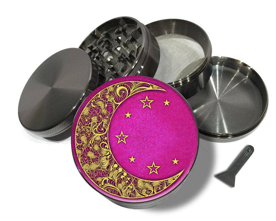 Girly Pink Crescent Moon and Stars Spice Grinder Grey Grinder