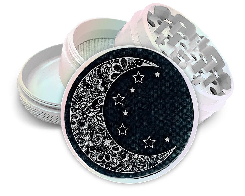 Blue Crescent Moon With Stars Spice Grinder White Grinder